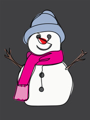 Snowman in continuous line drawing style