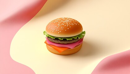 Minimalist burger icon with a vibrant orange and pink theme on a smooth cream background