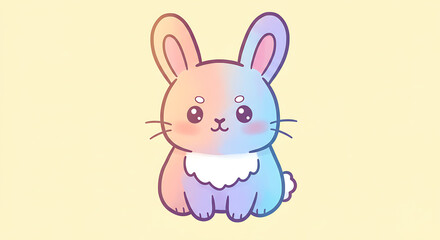 Obraz premium Adorable Pastel Rainbow Bunny Rabbit Cartoon Illustration Kawaii Style Animal Design