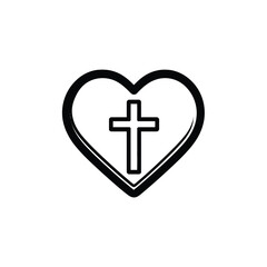 Obraz premium Heart Shape Border with Christian Cross Outline on Transparent Background