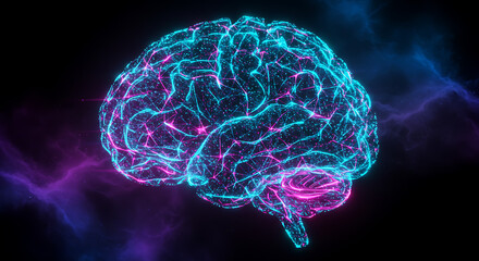 Abstract Neon Brain Neural Network Digital Art Glowing Connections AI Concept