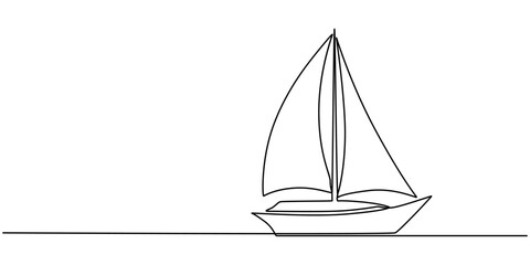 Vector continuous one simple single abstract line drawing of Sailboat travel tourism concept isolated on a white background, Business icon. Vector illustration, Sailboat single minimal line drawing.