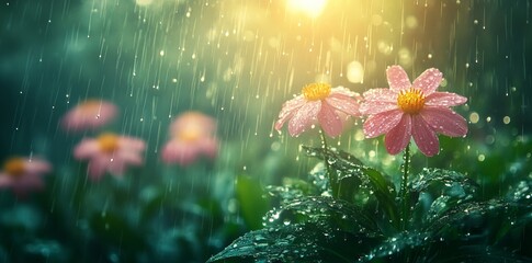 Rainy day floral beauty garden photography nature close-up serenity with copy space