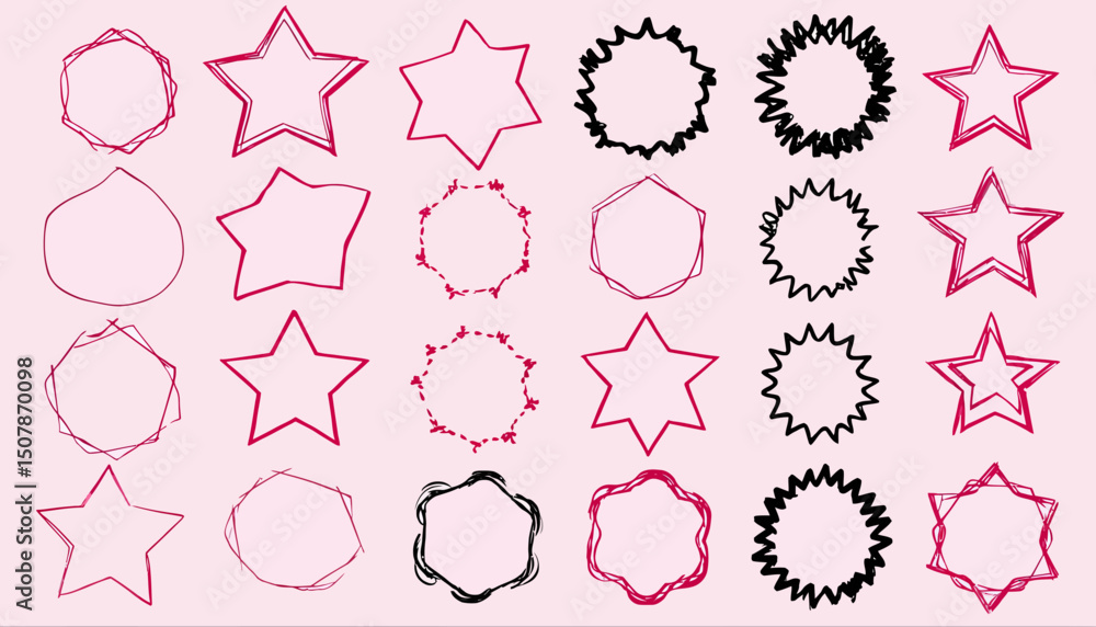 Poster hand drawn sticker and doodle vector set � minimal linear design with stars and copy space for poste
