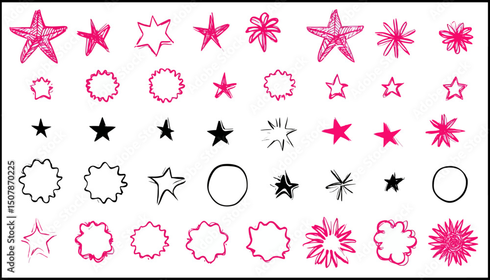 Poster hand drawn sticker and doodle vector set � minimal linear design with stars and copy space for poste