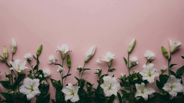 Elegant White Flowers on Pink Background - Floral Border Design