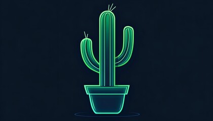 Line art cactus icon with fresh green colors and sleek minimalism