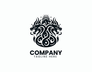 Fototapeta premium Mystical Three-Headed Dragon Emblem Illustration Vector Logo Design