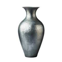 Silver metal vase with dotted embossing. Embossed metal vase with a minimalist dotted motif. Isolated object with transparent background. Interior decoration, blank empty vase mockup 