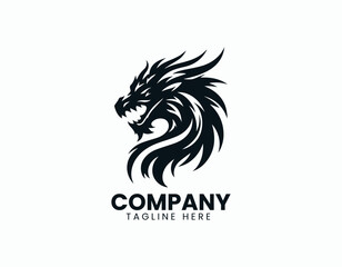 Aggressive Black Dragon Head Illustration Vector Logo Design