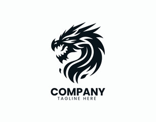 Aggressive Black Dragon Head Illustration Vector Logo Design