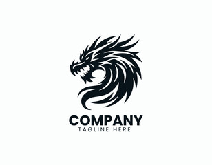 Aggressive Black Dragon Head Illustration Vector Logo Design