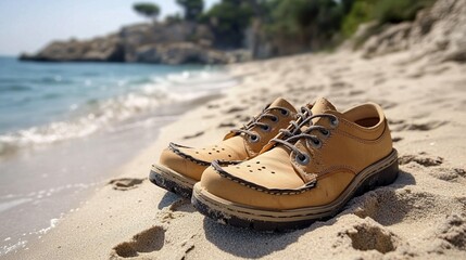 Tan Leather Shoes on Sandy Beach