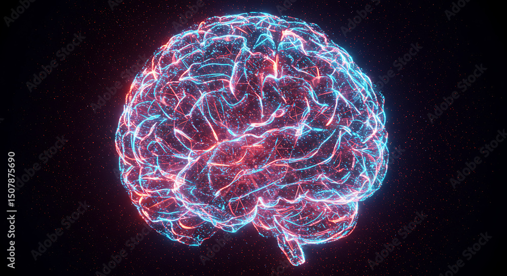 Poster abstract glowing human brain neural network ai artificial intelligence technology concept