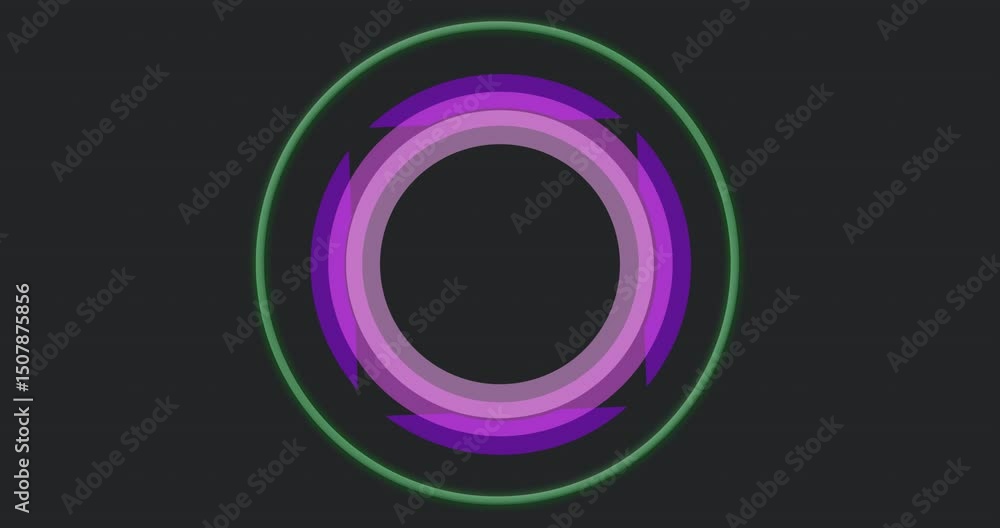 Poster upon playback starting concentric graphic rings rotating and pulsing to show synchronized motion