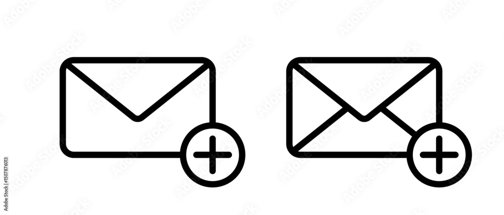 Poster add email outline icon. envelope message with plus sign symbol