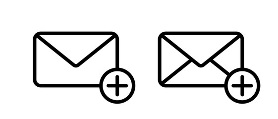 Add email outline icon. Envelope message with plus sign symbol