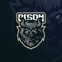Bison mascot logo with modern illustration concept style for badge, emblem and t shirt printing. Bison head illustration.