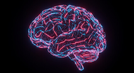 Abstract Neon Brain Neural Network AI Technology Artificial Intelligence Pink and Blue