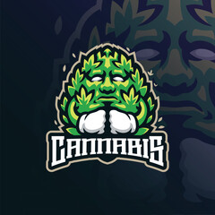 Cannabis mascot logo with modern illustration concept style for badge, emblem and t shirt printing. Angry cannabis illustration.