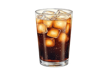 A refreshing glass of cola with ice cubes on a black background perfect for a hot summer day drink