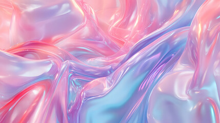 Obraz premium Pastel iridescent texture fluid abstract design with holographic shimmering effect in soft hues.