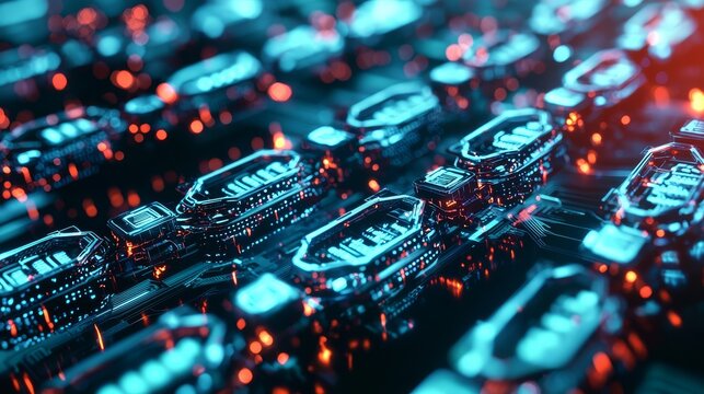 Close-up representation of blockchain technology and its functionalities.