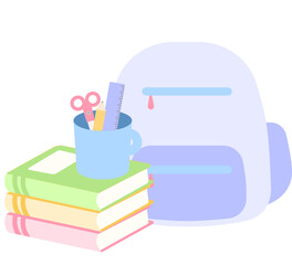 cute books and school supplies illustration