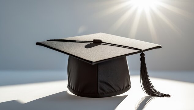Academic achievement is celebrated with a graduation cap in the spotlight