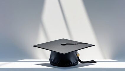 Elegant graduation cap on a white surface symbolizing academic achievement and success