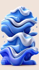Abstract 3D sculpted forms in blue and white