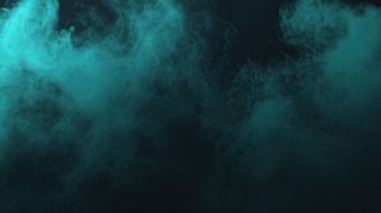 Fototapeta premium Teal smoke clouds against a dark background.