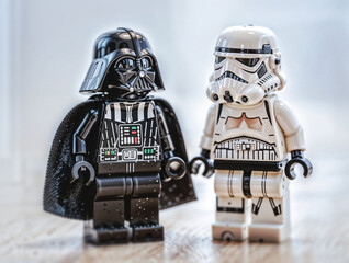 Naklejka premium LEGO Star Wars Film Jedi Figure, Stormtrooper And Darth Vader, Anakin Skywalker Mini Figure, Minifigure, Lucasfilm Movie Character, LEGO Movie Set, LEGO Store, London, UK, 2025