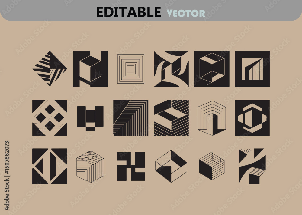 Poster collection of abstract geometric vector logos and symbols for business identity company branding and