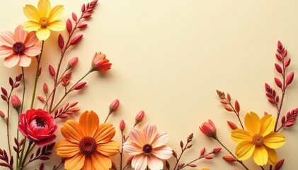 Obraz premium Intricate arrangement of dried flora on beige backdrop , subtle, dried flowers, rustic