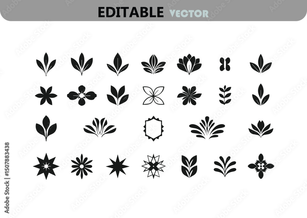Poster collection of black and white floral and botanical vector elements for design projects isolated on w