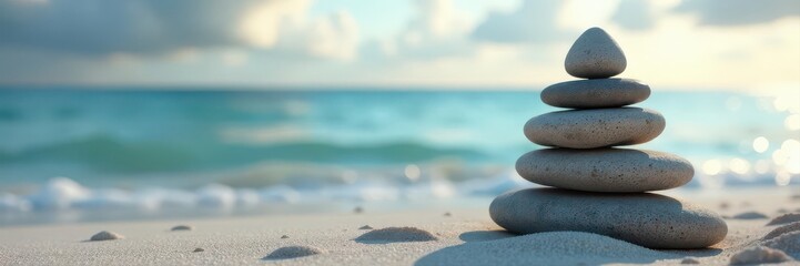 Seashore stone pyramid, zen harmony, stability , balance, pebbles