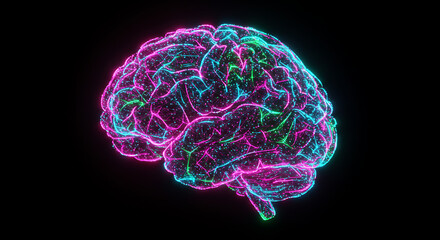 Abstract Neon Brain Neural Network Digital Mind AI Concept Glowing Connections