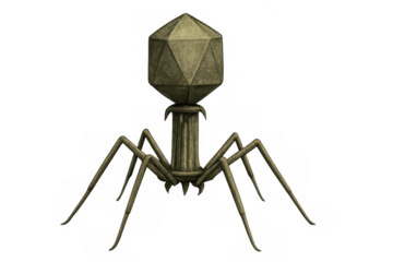 Microscopic view of bacteriophage virus attacking bacteria, transparent background, suitable for science and medical projects