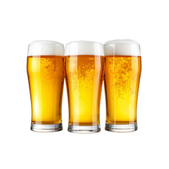 A full glass of cold golden lager beer with white froth and bubbles is an isolated alcoholic drink in a pint glass, perfect for a pub or bar