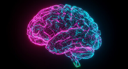 Abstract Neon Brain Pink and Cyan Digital Neural Network AI Concept