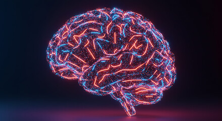 Abstract Neon Brain Glowing Neural Network AI Technology Concept