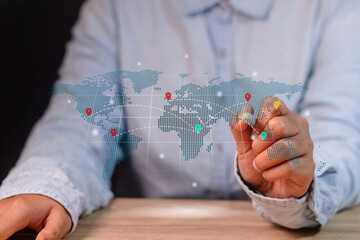 Business partnership or collaboration strategies concept. Global business communication network on...