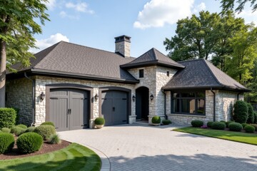 Elegant stone home with double garage.