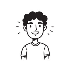Hand-drawn Illustration of a Happy Young Man, Avatar Outline, Profile Picture