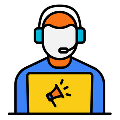Customer Support Agent with Megaphone Symbol on Laptop