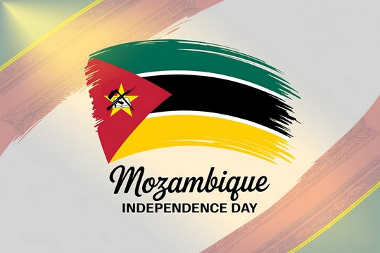 Mozambique independence day celebration with national flag and brush stroke background art