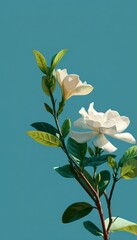 Elegant White Flower on Blue