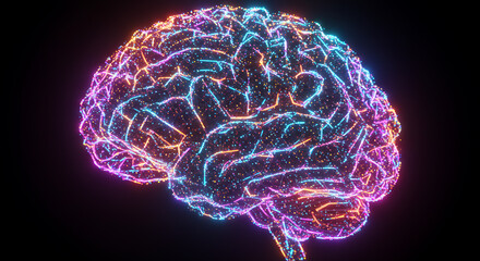 Abstract Neon Brain Digital Neural Network AI Connectivity Concept