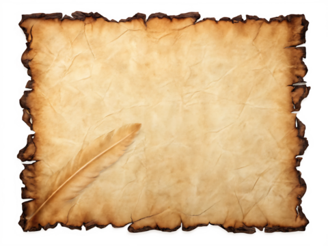 Old parchment paper texture background with feather quill for vintage map or pirate treasure map design 